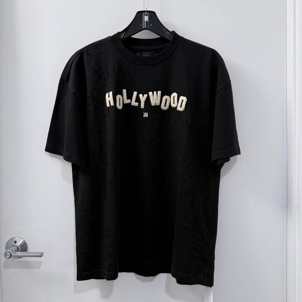 $690 Amiri Hollywood Shotgun Oversize Black Cotton T-Shirt